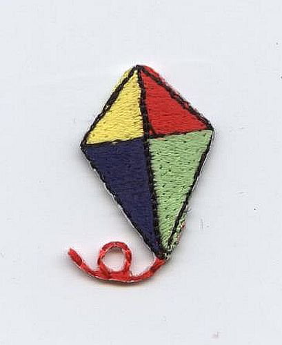 Iron On Embroidered Applique Patch Small Mini Summer Colorful Kite with String