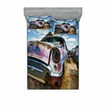 thumbnail image 2 of Vintage Bedding Set with Sheet & Covers, Abandoned Vintage Cars Rusting in a Ghost Town Cloudy Sky Digital Image, Printed Bedroom Decor 2 Shams, 4 Sizes, Pale Coffee and Blue, by Ambesonne, 2 of 3