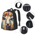 thumbnail image 2 of Balery Oil Painting Flower Cow Mochila para hombre y mujer - Tela Oxford 600D resistente - Gran capacidad, resistente al agua, ideal para la escuela, viajes y senderismo, 2 of 6