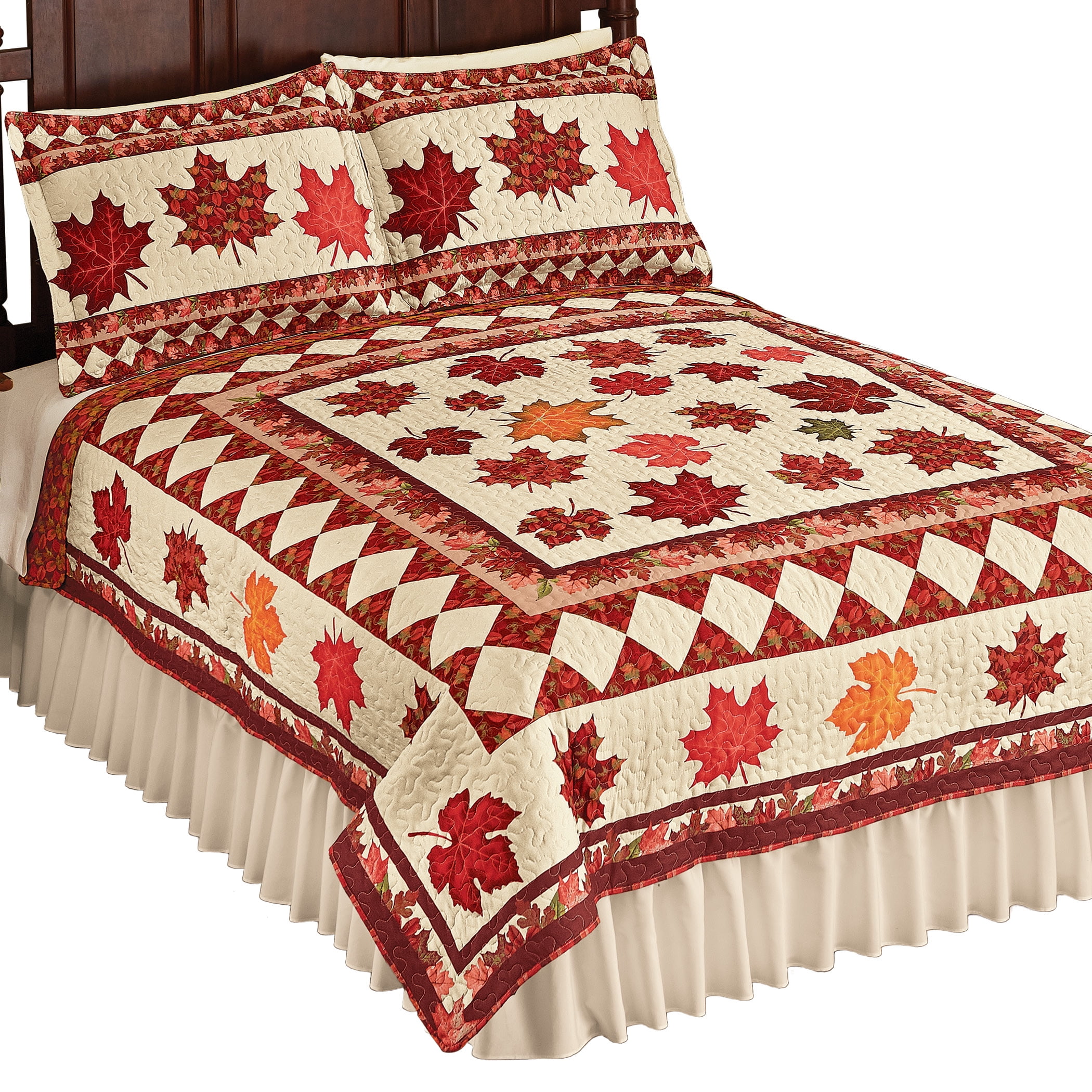 Collections Etc Fall Leaves Quilt BROWN FULL/QUEEN