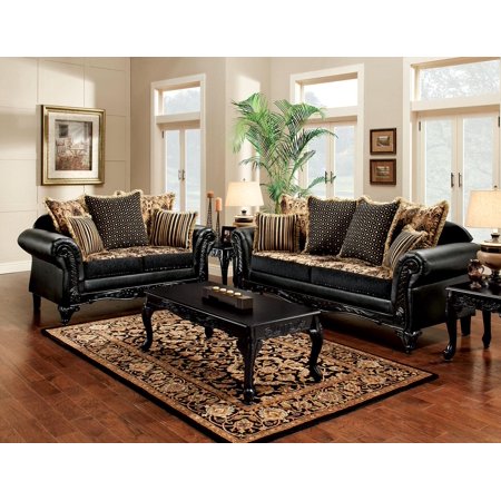 Traditional Black & Tan Living Room Set 5pcs FOA Theodora & Cheshire
