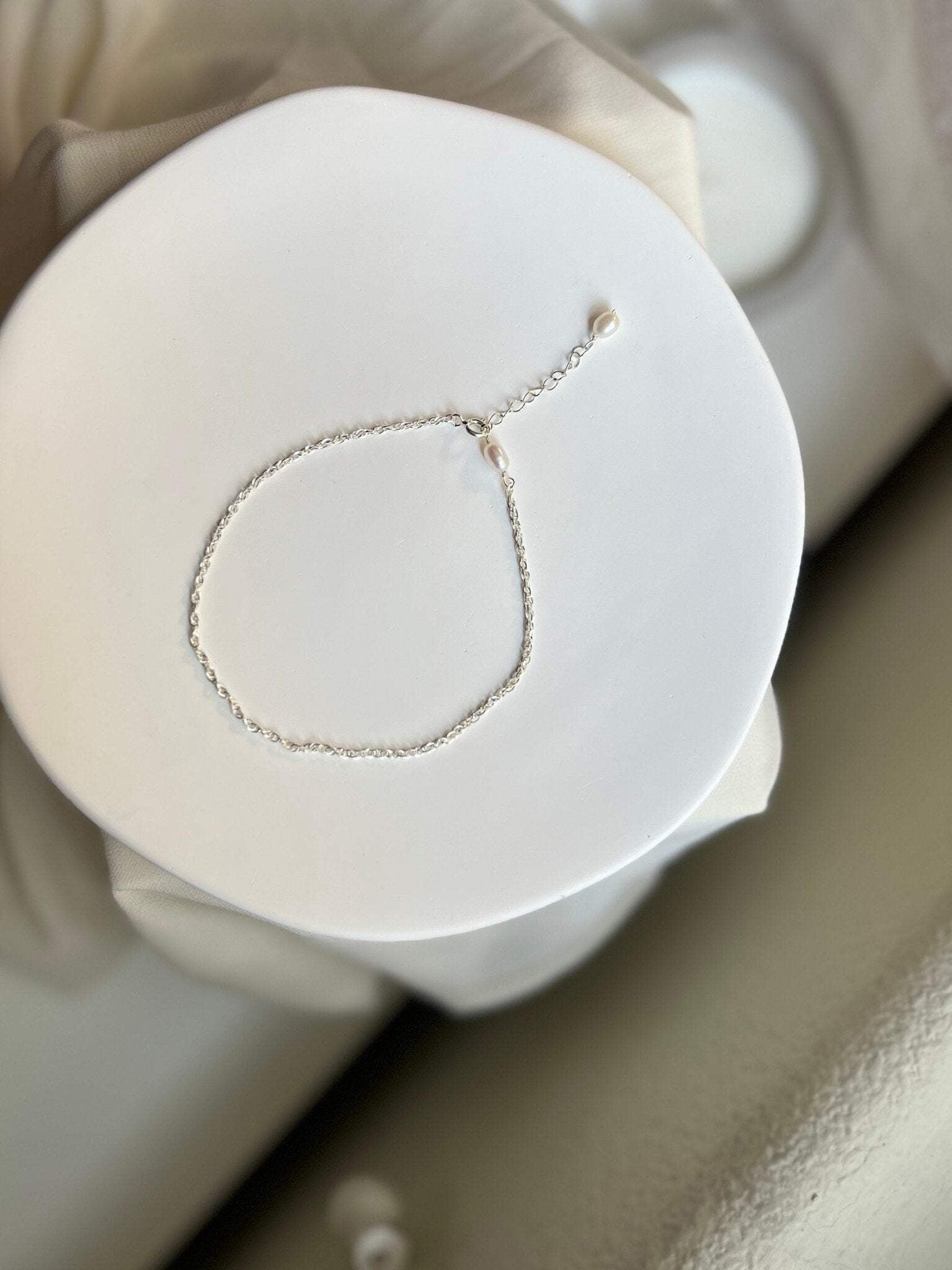 Freshwater Pearl Anklet with Dainty S925 Sterling Silver Chain, Wedding Anklet Gift