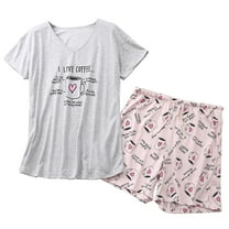 SWSMCLT Women's Cute Pajamas Cotton Pajama Set Summer Thin Drawstring Pjs Soft Funny V Neck Cool Fall Comfy Loose Pink Cup Large