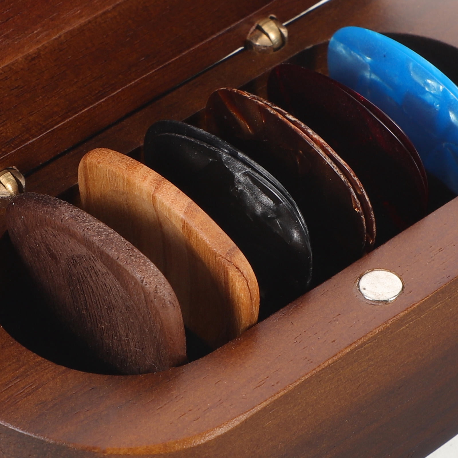 DEEPCRAFF Wood Guitar Pick Holder Set with 10 Picks and Portable Case - Essential Guitar Accessories Kit