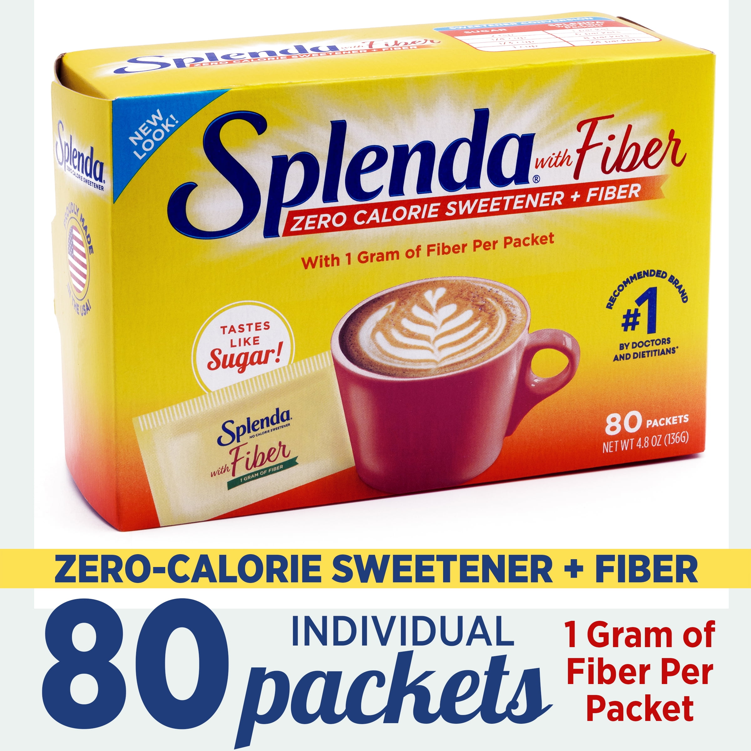 Splenda Zero Calorie Sweetener + Fiber, 1G of Fiber Per Packet - 80CT
