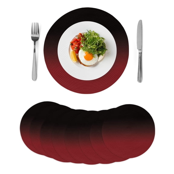 Black Red Ombre Round 15 Inch Placemats Set of 8, Modern Abstract Art Gradient HeatResistant Non Slip Place Mats for Dining Table, Wipeable Braided Kitchen Table Mats for Housewarming