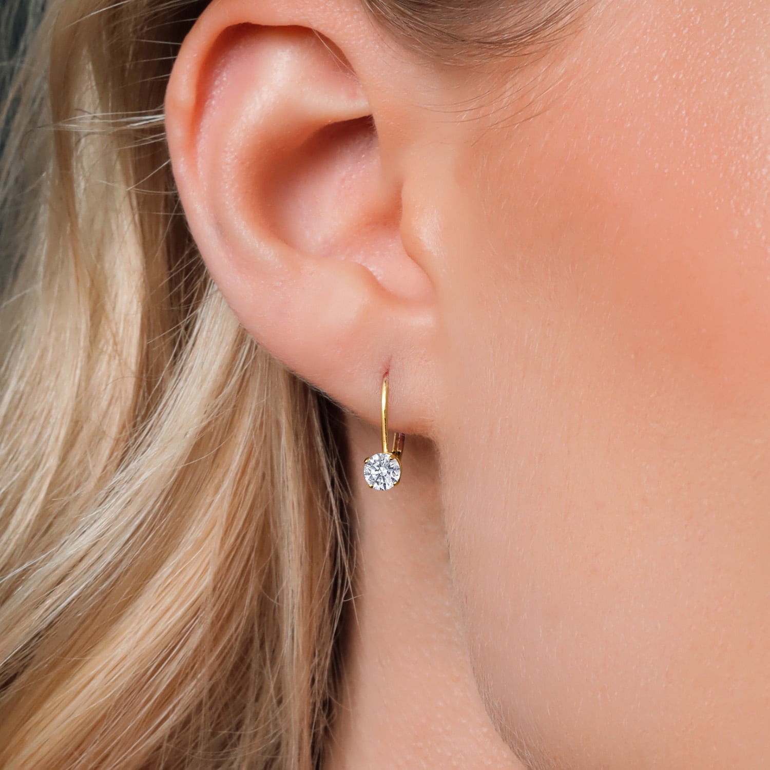 Gem Stone King 14K Yellow Gold Lab Grown Diamond and Dangle Earrings for Women | 0.54 Cttw | Gemstone April Birthstone | Round 4MM