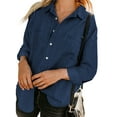 thumbnail image 2 of TRKIYQC Camisa de mezclilla para mujer, casual, de manga larga, con botones, a la moda, de cambray TRKIYQC moda, 2 of 7