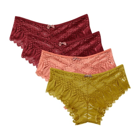 Lace Panties for Women 4pc Womens Underwear Lace Panties for Women Lightweight Lace Briefs Low Waist Thong Plus Size Ladies Underpants Thongs High Waisted Cotton Underwear for Women Yellow XXL