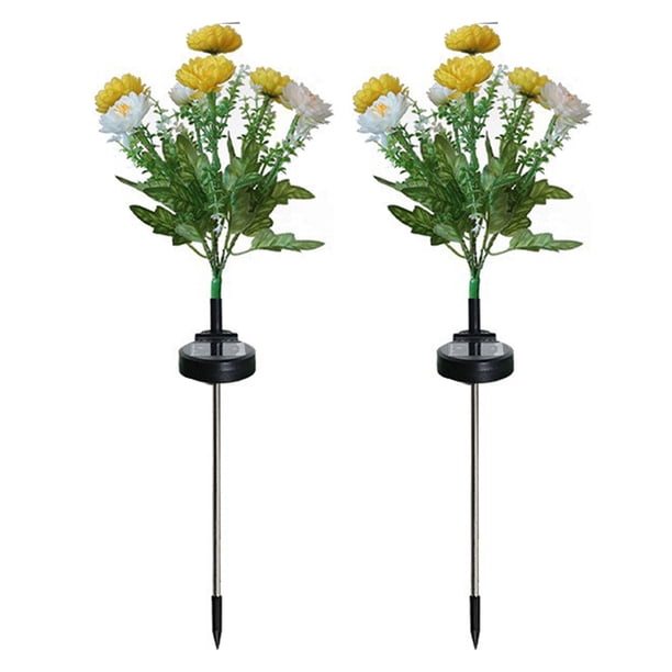 Injueey Juego de 2 adornos de césped para jardín exterior con luces solares de cadena, flores solares impermeables para exteriores. Decoración del hogar D