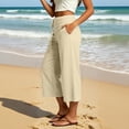 thumbnail image 7 of Linen Pants Women Petite High Waisted Wide Leg Trendy Culottes Summer 2026 Casual Vacation Trousers with Pockets Khaki 2XL, 7 of 7