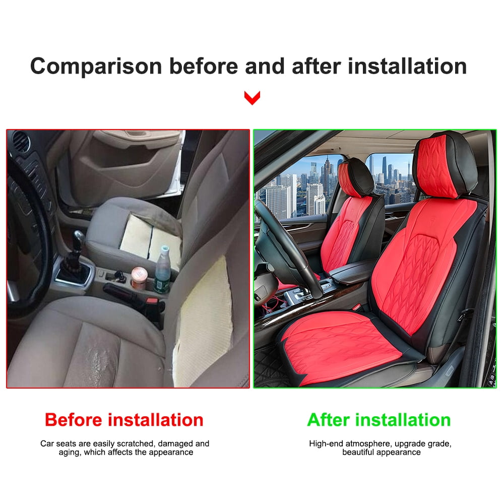 Maidao Car Seat Covers Set,5 Seats Breathable Faux Leather Seat Protectors Full Set, Universal Auto Seat Protectors Cushions, Auto Interiors Fit Most Cars SUV Trucks Black and Red