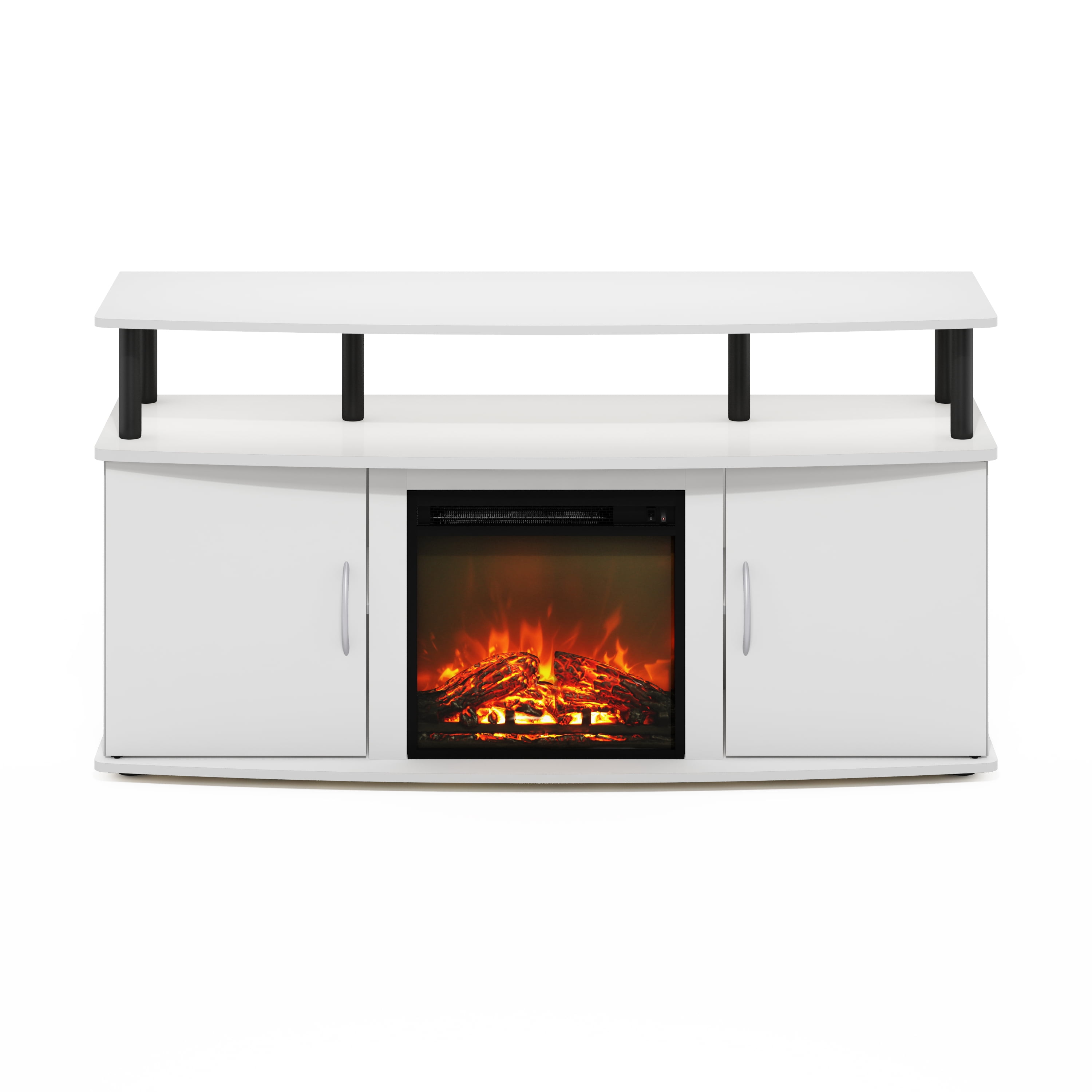 Furinno Jensen Living Room Fireplace Entertainment Center with Doors Storage Cabinet for TV up to 55 Inch, Solid White/Black