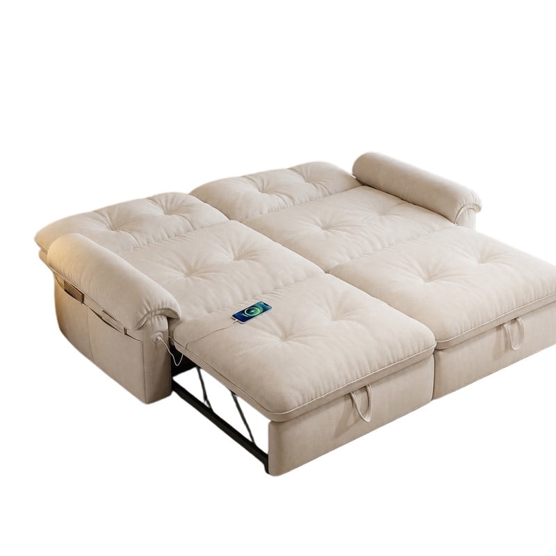 77.2" Convertible Sofa Bed, 2-in-1 Full Size Sleeper Sofa, Plush Upholstered Loveseat with USB Charging Ports & Side Pockets, Steel Frame Pull-Out Couch for Living Room, Bedroom, Apartment
