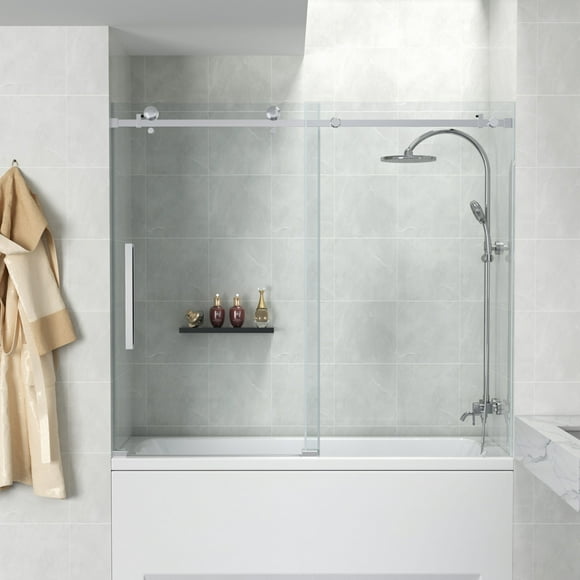 Luxury Glass Bathtub Shower Door 60"x59" – 8mm Tempered Safety Glass, 304 SS - Silver