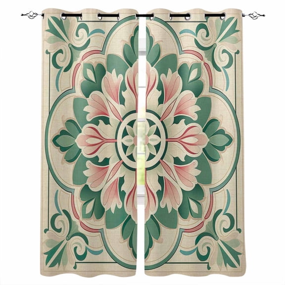 Pink Green Flower Blackout Curtains 39 Inches Long for Bedroom, Elegant Spring Floral Abstract Art Thermal Insulated Room Darkening Black Out Window Curtain Panels Grommet Drapes for Living Room