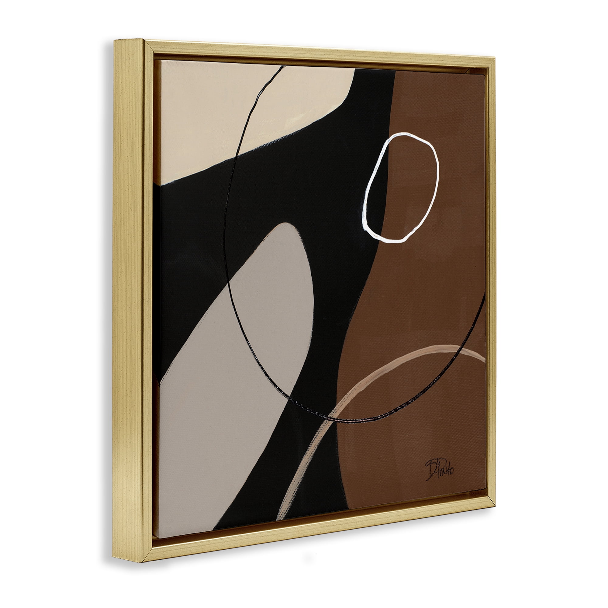 Stupell Industries Minimal Project Shapes Abstract Painting Gold Floater Framed Canvas Art Print Wall Art, 18 x 18