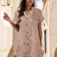 thumbnail image 2 of DHFJKG Nightgowns For Women Short Sleeve Nightshirt Button Down Collared Sleepshirt Silk Satin Solid Color Pajama Dress Cozy Home Clothes, 2 of 5