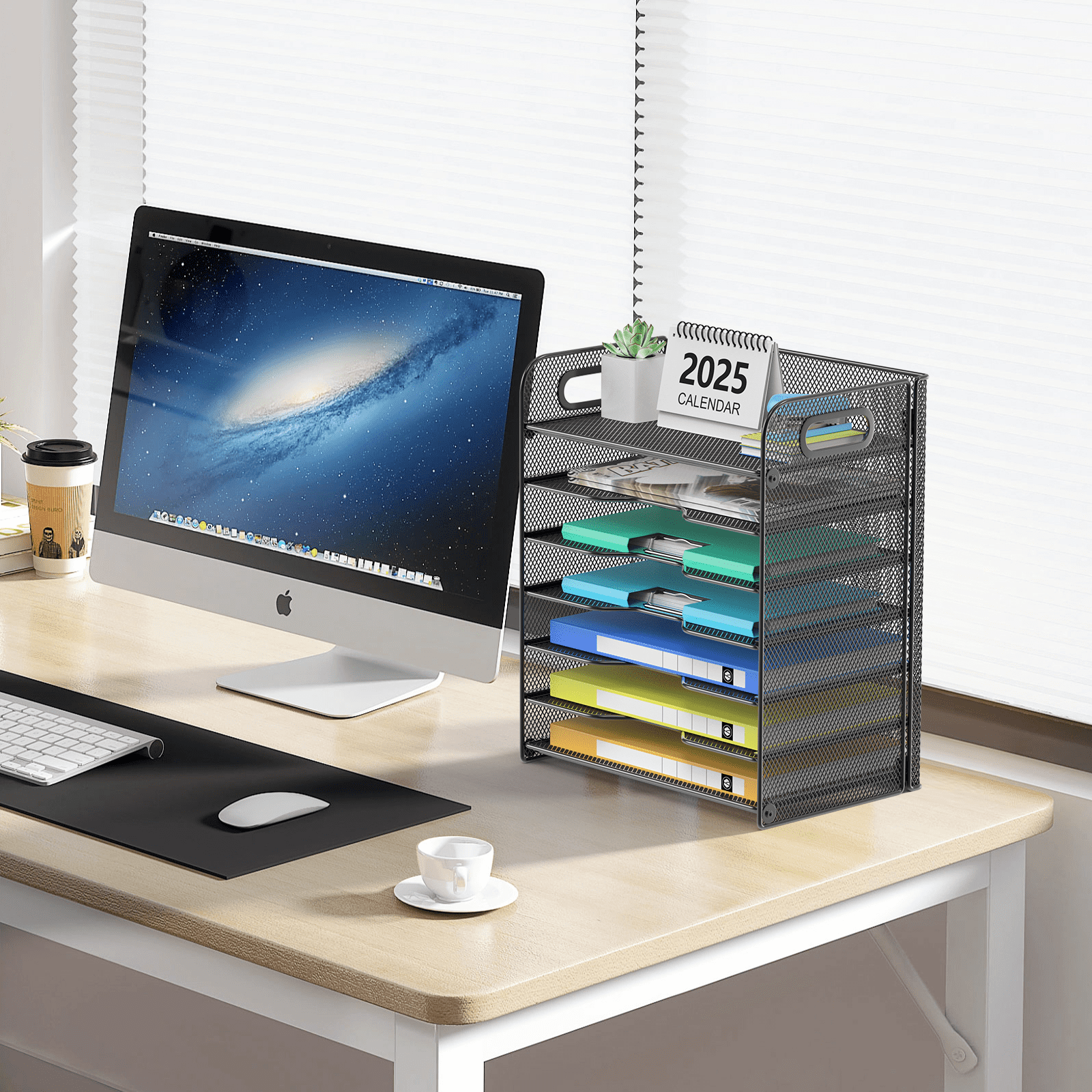 Samstar Desk Organizer with Handle, Paper Organizer Letter Tray File Rack Paper Storage Holder Shelves,7 Tier