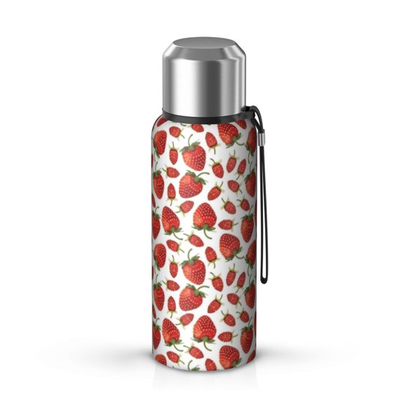 20 Oz White Strawberry Plants Fruit Coffee Tumbler Double Wall Insulated Stainless Steel Water Bottle | Metal Reusable Thermoses Flask with Cup Cap | Leak & Sweat Proof with Anti-Dust Lid