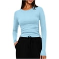 thumbnail image 2 of Xaqiouau Long Sleeve Shirts for Women Crew Neck Basic Tops Slim Fit Stretch Casual Shirts Soft Layering Tee Fall Winter Everyday Wear Light Blue, 2 of 7