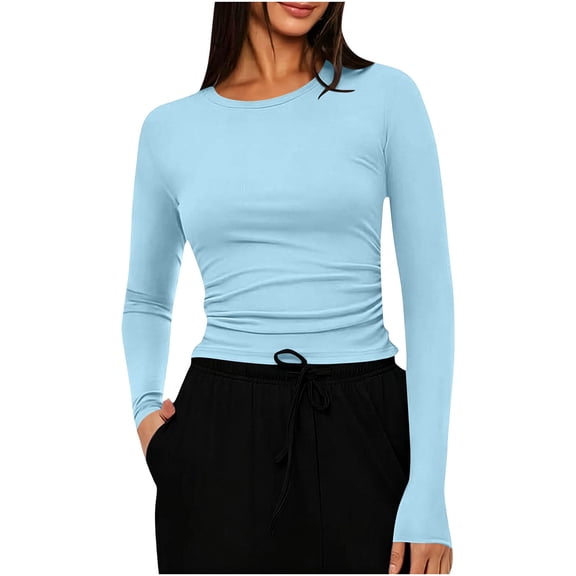 yillto Womens Long Sleeve Tight Shirts Basic Crew Neck Workout Tees Clothes Going out Fashion Undershirts