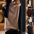 thumbnail image 2 of comerut Sweater Vest Button Decoration Solid Color Loose Warm Breathable Coldproof Comfortable Sleeveless Turtleneck Pullover Vest for Autumn, 2 of 8