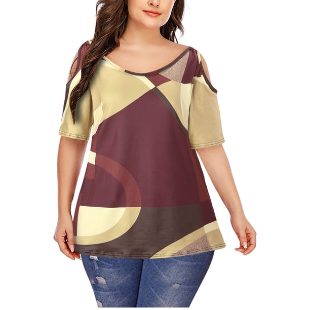 Camiseta con estampado de corte superior de talla grande y cuello redondo informal a la moda para mujer Fridja bn1393