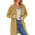 thumbnail image 2 of Chunky Knit Hooded Cardigan, Oversized Cable-Knit Coat, Winter Sweater Jacket Yellow L , Coat, 2 of 5