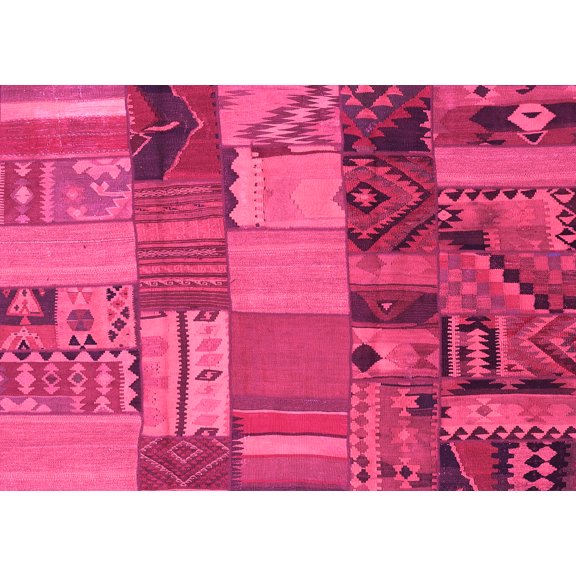 Ahgly Company Indoor Rectangle Patchwork Pink Transitional Area Rugs, 7' x 9'