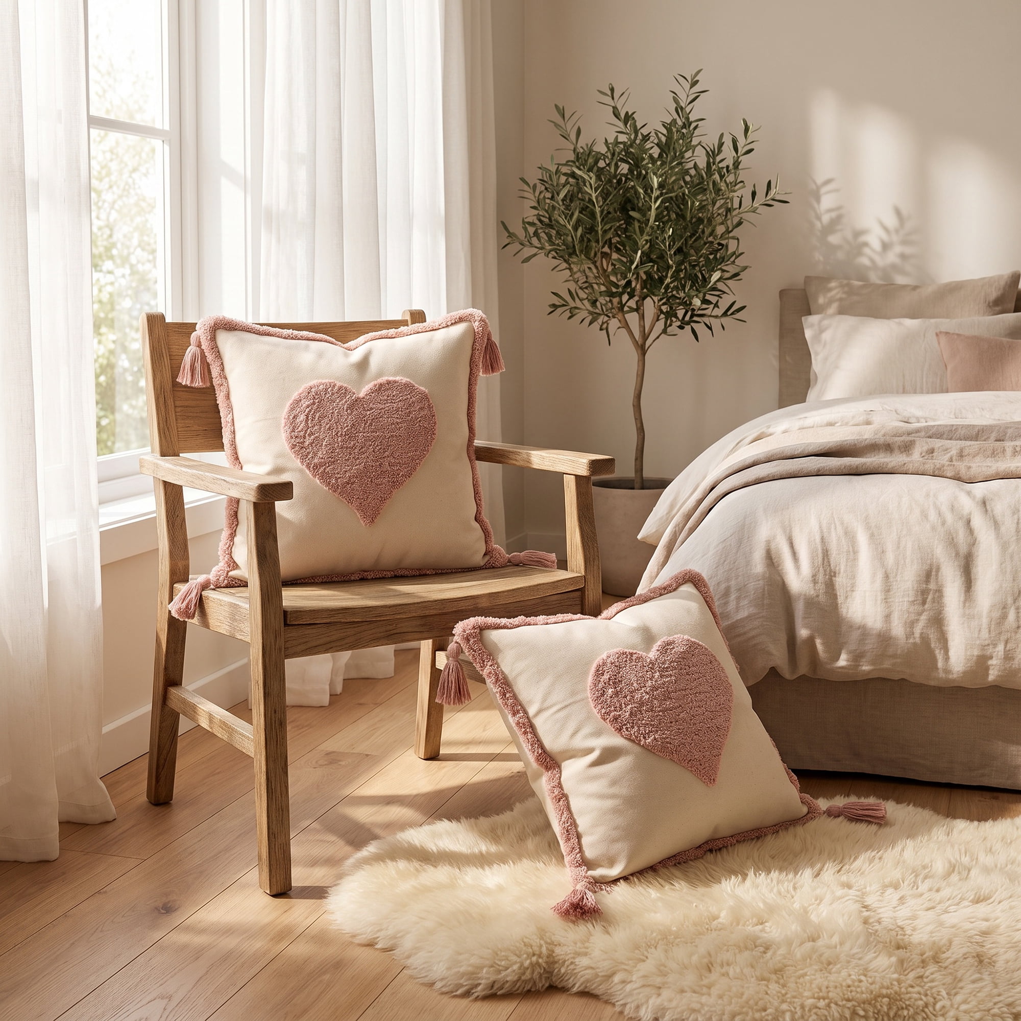 Unique Bargains Tufted Throw Pillow Cover Cushion Case for Home Pink Heart 18"x18"