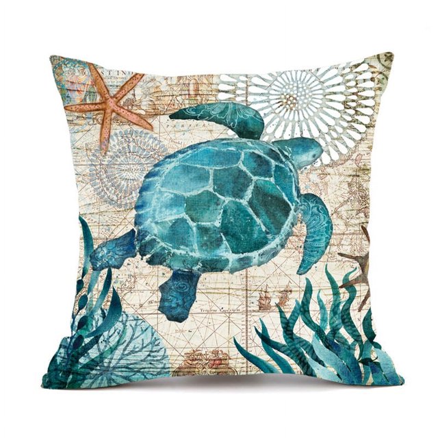 Funda de cojín con diseño de tortuga marina, caballito de mar, ballena y pulpo