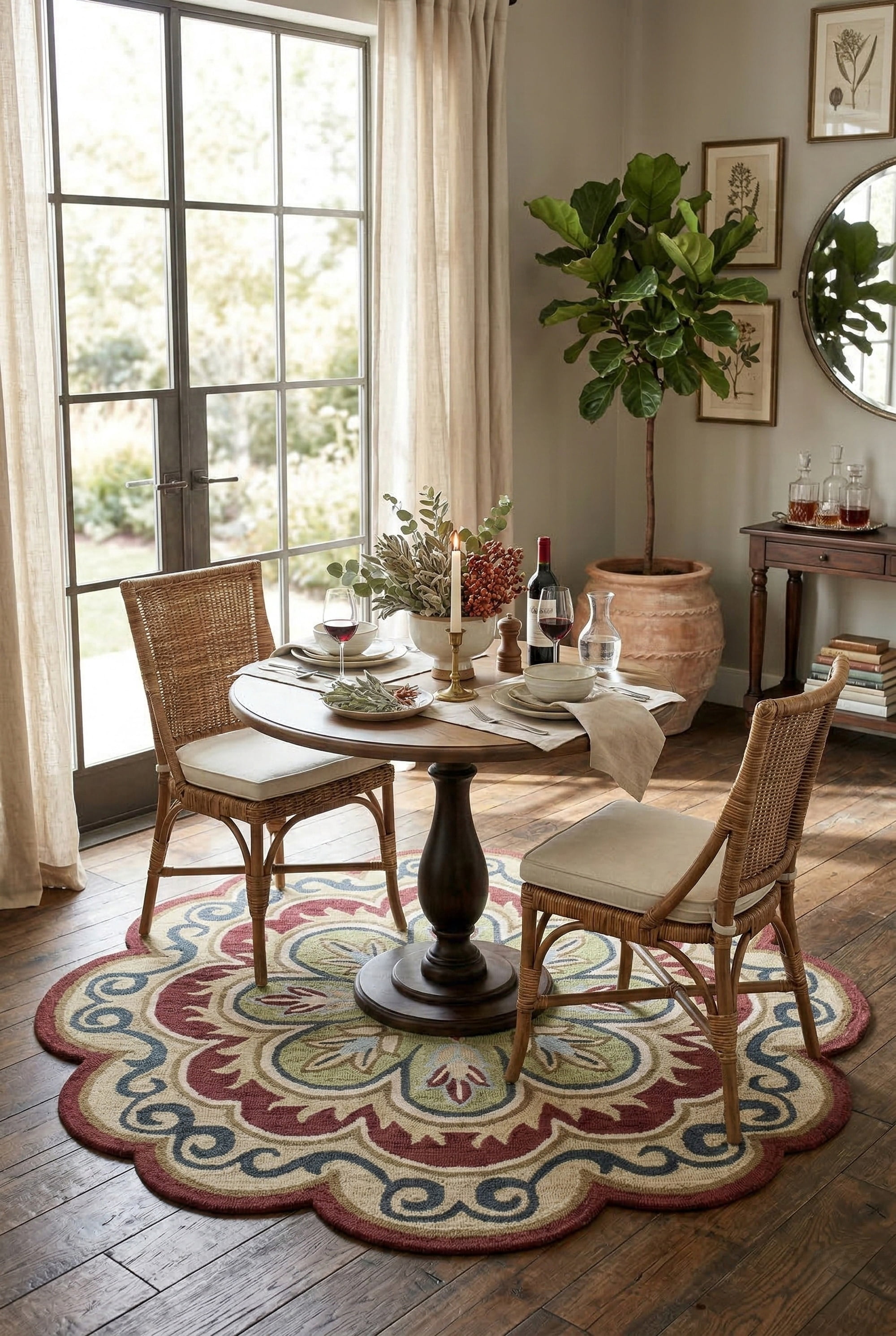 Ox Bay Elena 4' Round Rust/Gold Floral Medallion Indoor Area Rug