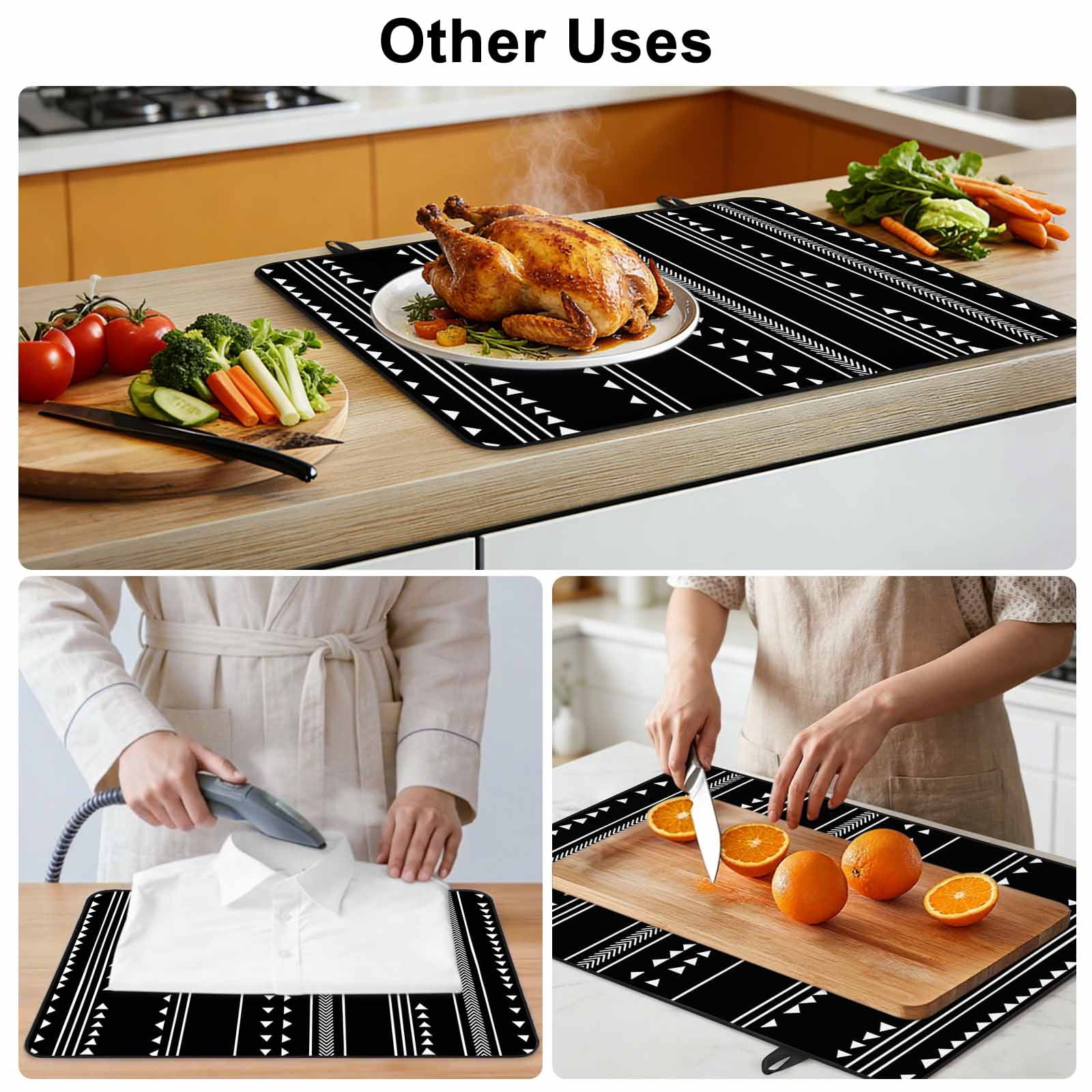Boho White Stripes Stove Top Cover for Electric Stove, Heat-proof & Non Slip Glass Top Stove Cover Protector, Triangle Arrow Geometric Abstract Art Kitchen Flat Cooktop Rubber Mat 24x21 Inches