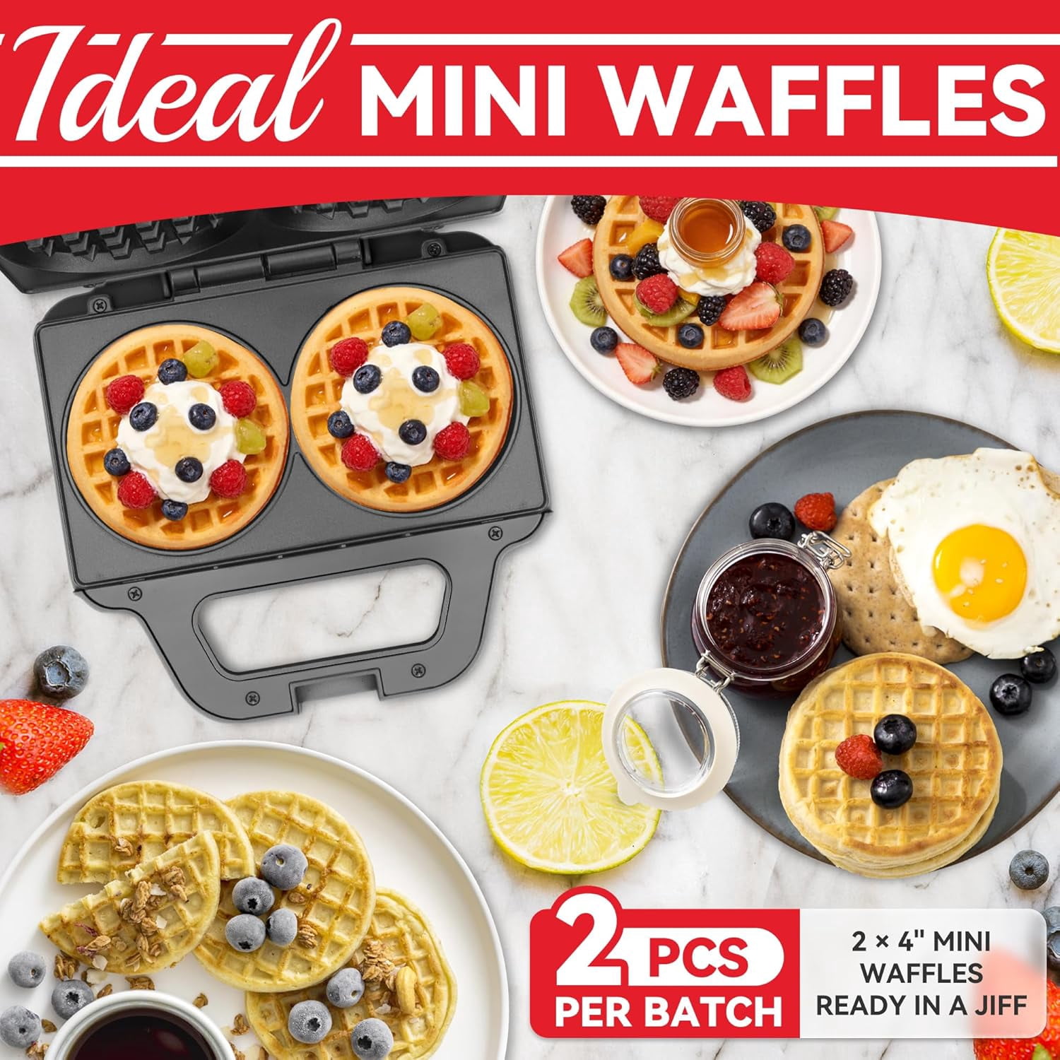 4 Inch Double Mini Waffle Maker Machine, Chaffle Maker, Waflera Electrica, Small Waffle Iron for Waffles, Keto Chaffles, Hash Browns, Cookies, Grey