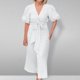 thumbnail image 1 of Puntoco Vestido De Manga Corta Con Cuello En V, Verano Para Mujer, Color Sólido, Suelto, Casual, Con Cordones, Manga Abullonada, Blanco Xxxxxl, 1 of 7