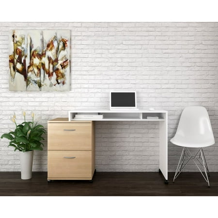UPC: 0687174986721 | Nexera Pablo Reversible Desk Panel and 2-Drawer File Cabinet- White and Natural Maple