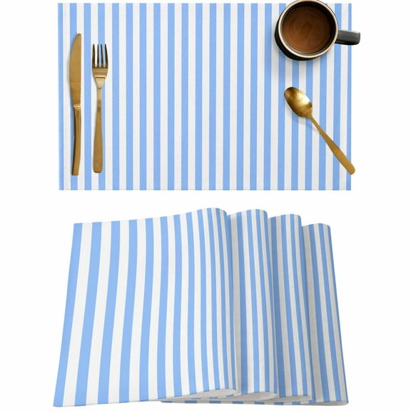 Light Blue Stripe Placemats Set of 4,Wipeable Washable Table Mats for Dining Tables,Modern Minimalist Style Place Mats for Kitchen Event Party Tabletop Decor