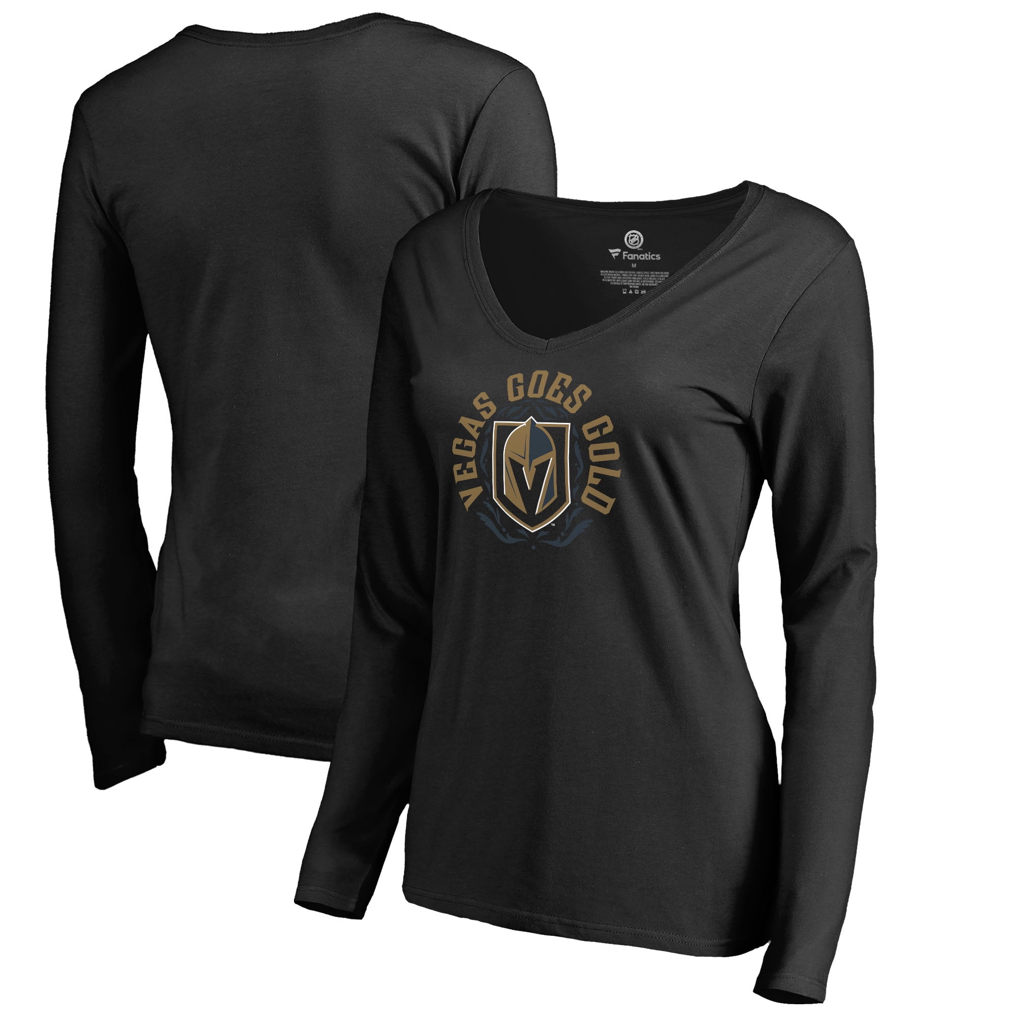 Vegas Golden Knights Fanatics Branded Women's Hometown Collection Vegas Goes Gold V-Neck Long Sleeve T-Shirt Black by Football Fanatics/Ruppshirts