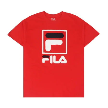 Fila Men's T-Shirt Stacked Graphic Print Cotton Short Sleeve Tee Shirt, Red, M
