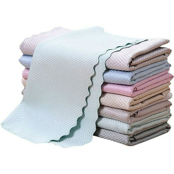 Pack of 10 Microfiber Fish Scale Cloths, 30 x 40 cm, for Cleaning: Plates, Glass, Stainless Steel, Car Windows