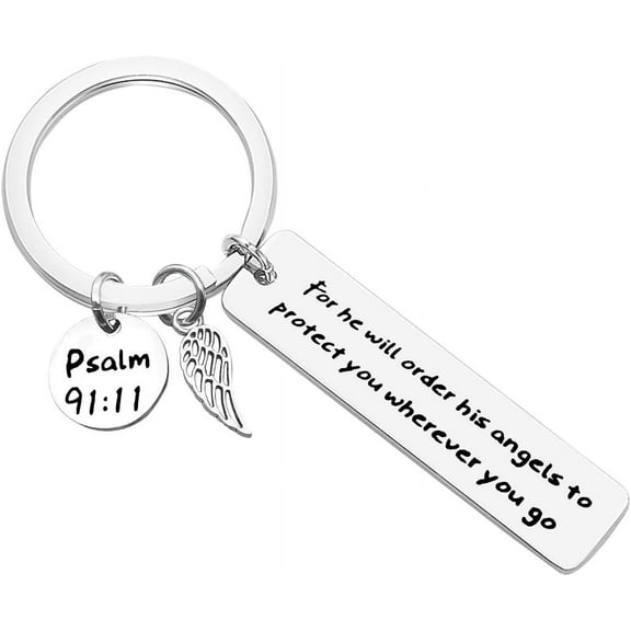 Bible Verse Keychain Christian Gift Religious Jewelry To Protect You Wherever You Go Faith Key Chain Christian Keychain Thanksgiving Christmas Easter Prayer Gift Silver