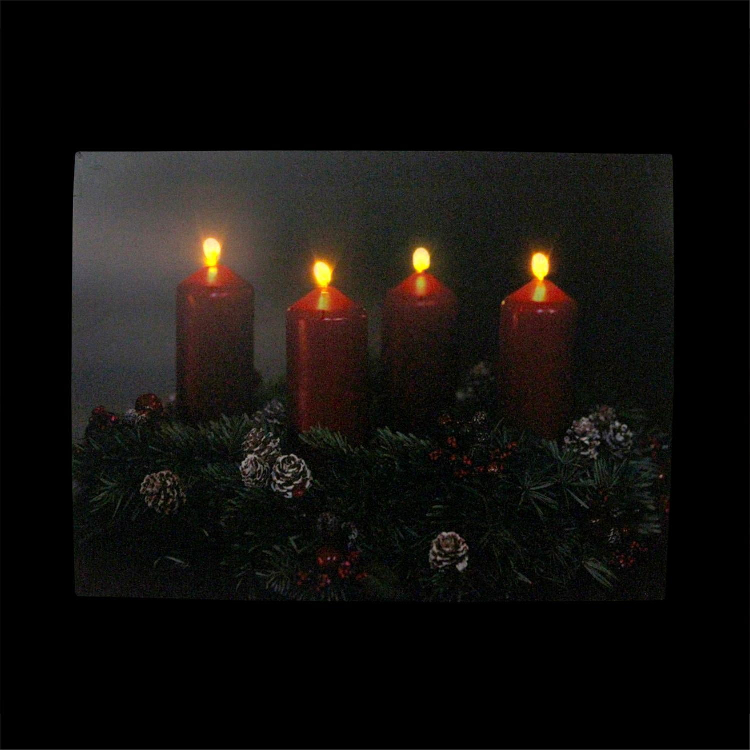 LED Lighted Flickering Candle Wreath Christmas Canvas Wall Art 12" x 15.75"