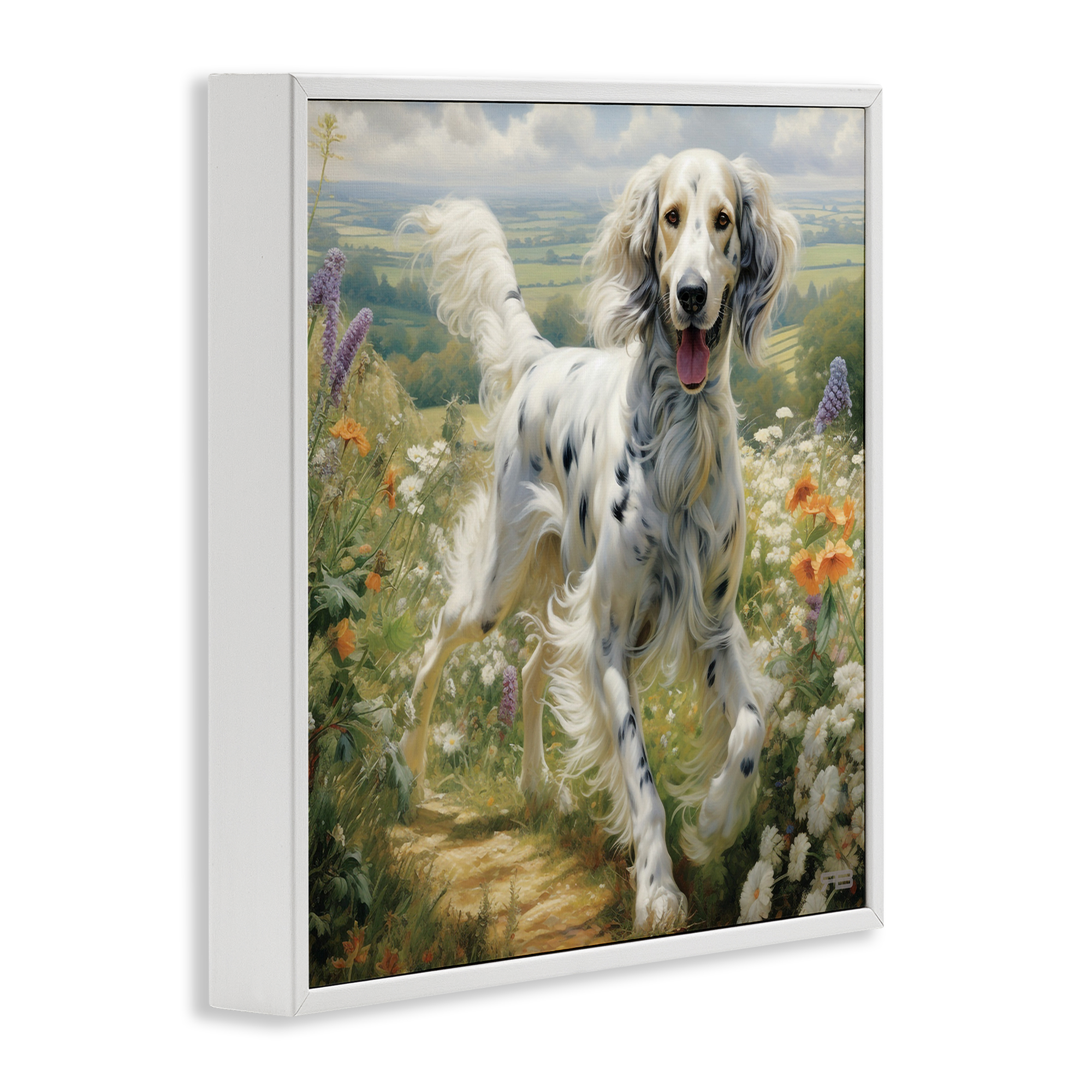 Stupell Industries Trotting Dog Landscape Animals & Insects Painting White Framed Art Print Wall Art, 24 x 24