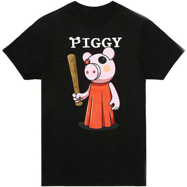 Piggy Character with Bat Men's Black T-Shirt - (Size: 2XL