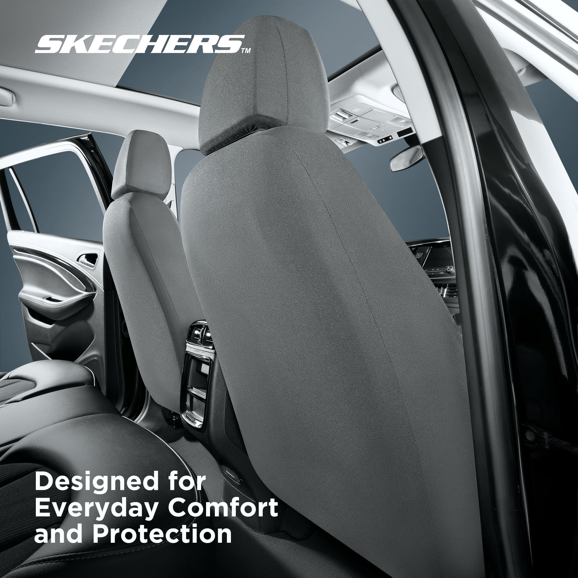 Skechers Car Seat Cover Leather  Front Seat Cover Universal Fit For Most Cars, SUVs and Vans( Gray Color)