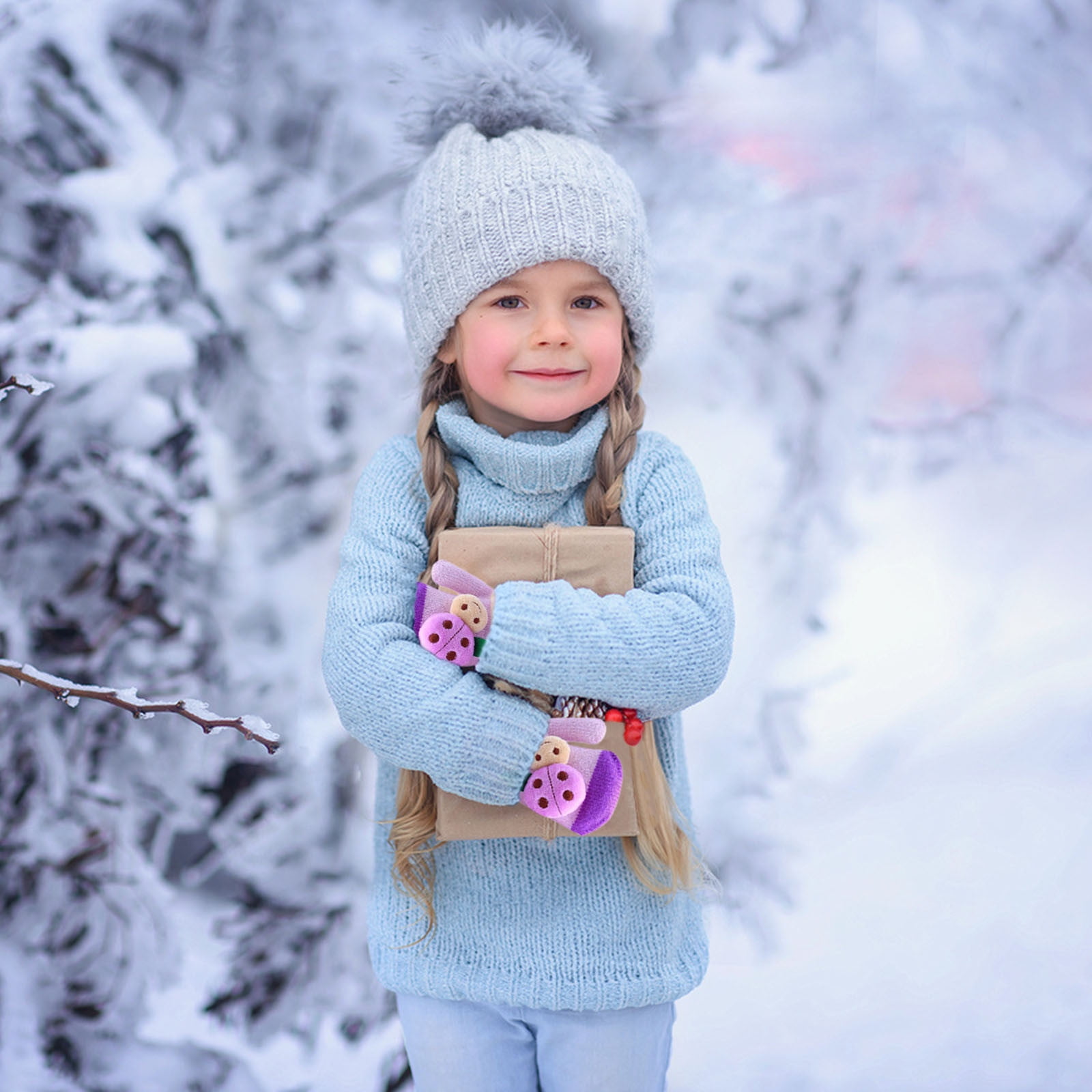 N-PURPLE RABBIT, M 5-7T Kids Ski Warm Gloves Baby Boy Winter Waterproof Snow Glove for Toddler Infant Girl Cold Weather Windproof Mittens 2-12T 