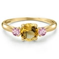 thumbnail image 3 of Gem Stone King 10K Yellow Gold Yellow Citrine and Pink Lab Grown Diamond 3-Stone Ring for Women | 1.06 Cttw | Round 6MM | Gemstone November Birthstone | Size 6, 3 of 6