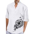 thumbnail image 1 of Camisas Vaqueras Para Hombre Camiseta estampada de manga larga con cuello levantado para hombre, informal, a la moda, para vacaciones en la playa (White, S), 1 of 4