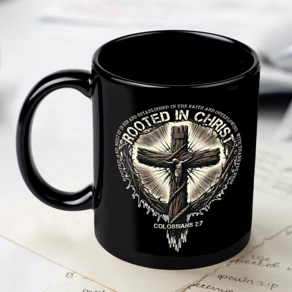 1pc 11oz color ceramic mug Black Coffee Mug Tea Cup Printed with Christian Bible Verse Anointed in Christ and Cross Design A Meaningful Faithful Friends Family or Religious Occasions